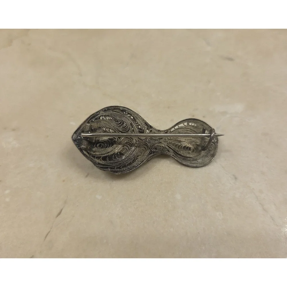 Art Deco Sterling Silver Filigree Slipper Brooch Pin 2